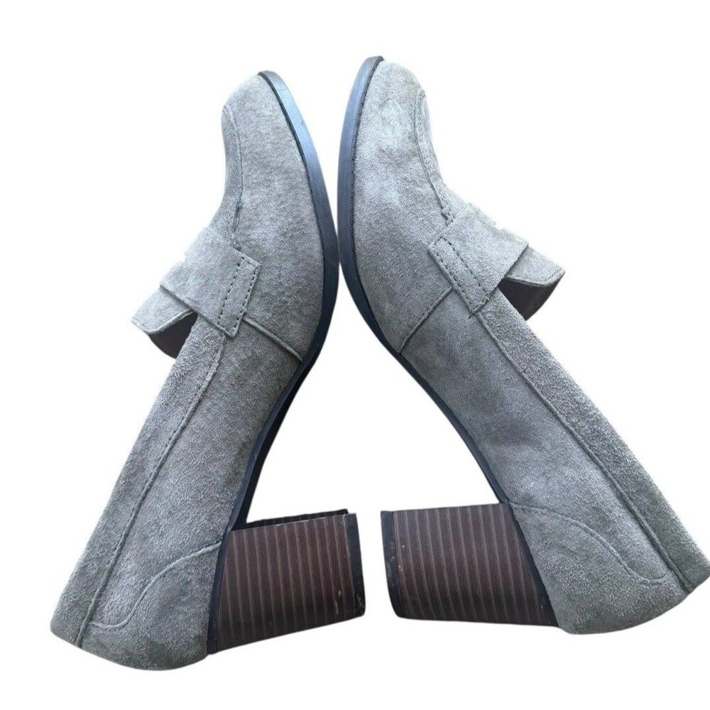 G.H. Bass Womens 8.5 Gray Suede Penny Loafer Chunky Block Heel Preppy Slipon Y2K